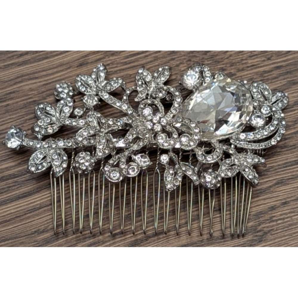 Bridal Hair Combo, Antique Style Rhinestone, Crystal, Wedding Prom Silver Tone